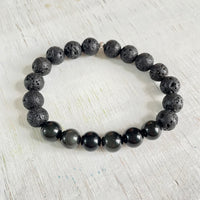 Cool Focus Obsidian & Lava Stone Menz ZEN Bracelet on white wood background